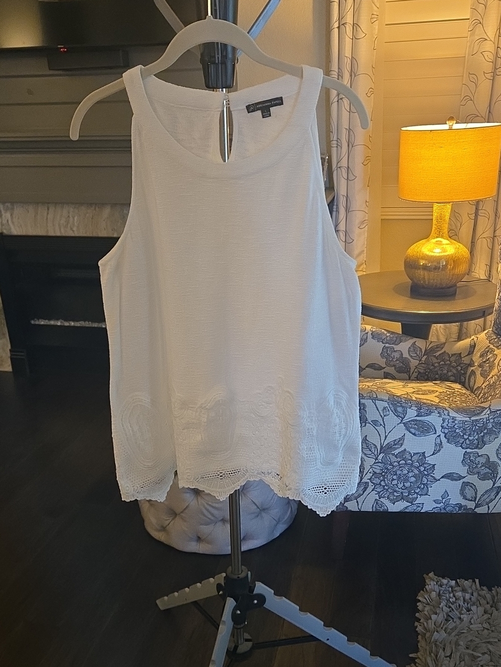 ADRIANNA PAPELL White Crochet-Hem Sleeveless Tank